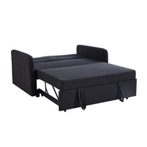 Loveseat Sofa with Pull Out Bed, Convertible Sleeper Sofa Bed with USB Ports and Side Pockets, Casual Sofa for Two People, Adjustable Backrest, and 2 Lumbar Pillows for Living Room, Apartment (Black)