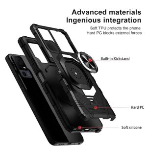 for TCL 40 XL Case/TCL 40 T Case with Screen Protector,TCL 40XL Phone Case Magnetic Car Ring Stand, Frosted PC Back Soft Silicone Bumper Heavy Duty Shockproof Phone Case Cover for TCL 40T/40 XL Black