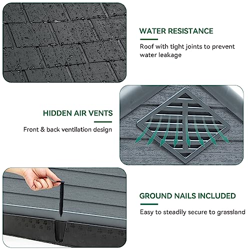 YITAHOME 34.5'' Large Plastic Dog House Outdoor Indoor Doghouse Puppy Shelter Water Resistant Easy Assembly Sturdy Dog Kennel with Air Vents and Elevated Floor (34.5''L*31''W*32''H, Black+Gray)