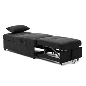 Modern Sofa Bed, 4 in 1 Multi Function Folding Ottoman Sleeper Bed, Convertible Sleeper Chaise, Lounge Chair, Chair Adjustable Backrest Sleeper Couch Bed for Living Room Small Room Apartment (Black)