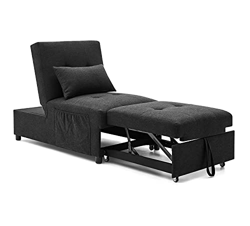 Modern Sofa Bed, 4 in 1 Multi Function Folding Ottoman Sleeper Bed, Convertible Sleeper Chaise, Lounge Chair, Chair Adjustable Backrest Sleeper Couch Bed for Living Room Small Room Apartment (Black)