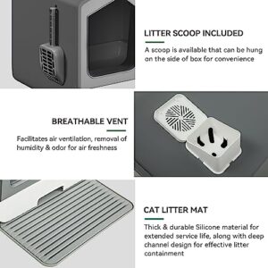 YITAHOME Extra Large Enclosed Cat Litter Box with Mat and Litter Scoop, Odorless Anti-Splashing XL Covered Hooded Cat Box, No Installation Needed