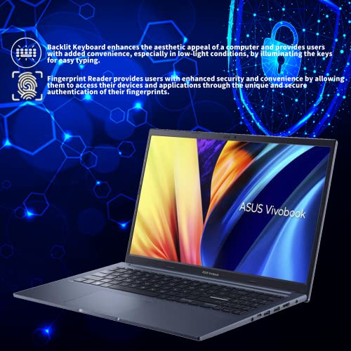 ASUS 2022 VivoBook 15 Laptop, 15.6" FHD Display, Intel Core i5-1240P, Backlit Keyboard, Fingerprint Reader, Intel Iris Xe Graphics,HDMI, Win 11 Pro, Blue, 32GB Snowbell USB Card(16GB RAM|1TB SSD)