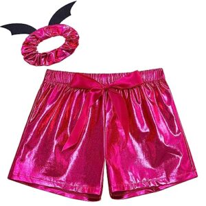 chenbao baby girls shorts metallic pu leather shorts toddler girls short pants glitter sparkle halloween shorts birthday hot pink 2t-3t