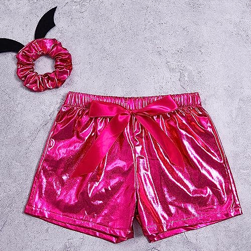 CHENBAO Baby Girls Shorts Metallic Pu Leather Shorts Toddler Girls Short Pants Glitter Sparkle Halloween Shorts Birthday Hot Pink 2T-3T