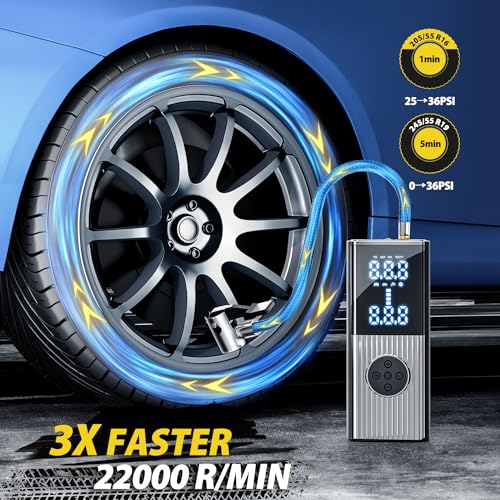 Air Compressor, EnjoyNest Portable Tire Inflator Air Pump for Car Tires (Real 9000mAh &150PSI) Faster + Powerful + Enduring Car Accessories with Digital Screen for Cars, Bike, Inflatables, Balloons