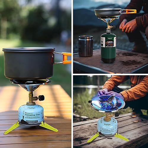 Hotdevil Portable Camping Stove Burner With Fuel Can Canister Stand equivalent to Coleman Bottletop Propane Camping Stove Single Burner Backpack Stove with Adjustable Stand (Gas Canister Not Included)