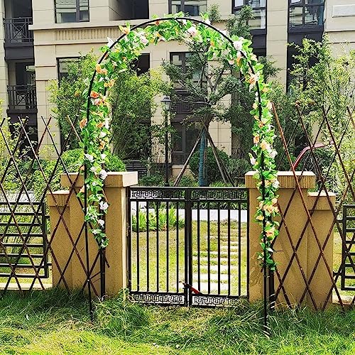 SEVSO Large Metal Garden Arch for Climbing Plant Wide 1.4M 1.2M 1.8M 2.4M 3M 3.5M Sturdy Durable Rose Archway Weather-Resistant Iron Tubular Pergola Trellis,White,W1.2M*H2.2M