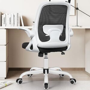 Winrise Office Chair Ergonomic Desk Chairs with Lumbar Support and Flip-up Arms, Comfortable Breathable Mesh Computer Executive Chair with Swivel Task, Adjustable Height 4'', Home, Bedroom - White