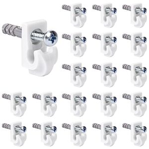 kalione 20 packs shelf clips,wire shelf clips,closet shelves wall mounted,white loop wall clips,wire shelving clips,heavy duty fixed clips with screws expansion tubes for wire shelving installation