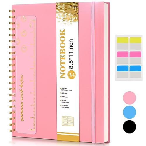 Spiral Notebook Journal 8.5” x 11”, A4 Large Pink Notebooks for Women Men, College Ruled Lined Journal, 100 GSM Paper, Plastic Hardcover Spiral Bound Journals for Work School Note Taking Business