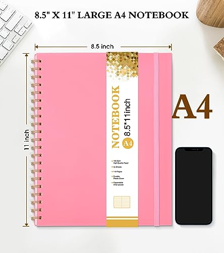 Spiral Notebook Journal 8.5” x 11”, A4 Large Pink Notebooks for Women Men, College Ruled Lined Journal, 100 GSM Paper, Plastic Hardcover Spiral Bound Journals for Work School Note Taking Business