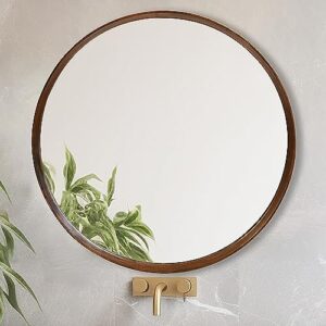 magflerum round wood mirror 30 inch, wall-mounted circle mirrors, suitable for entrance, bedroom, living room, hallway, bathroom, vanity (brown)