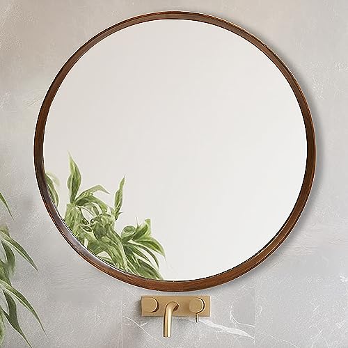 MAGFLERUM Round Wood Mirror 30 Inch, Wall-Mounted Circle Mirrors, Suitable for Entrance, Bedroom, Living Room, Hallway, Bathroom, Vanity (Brown)