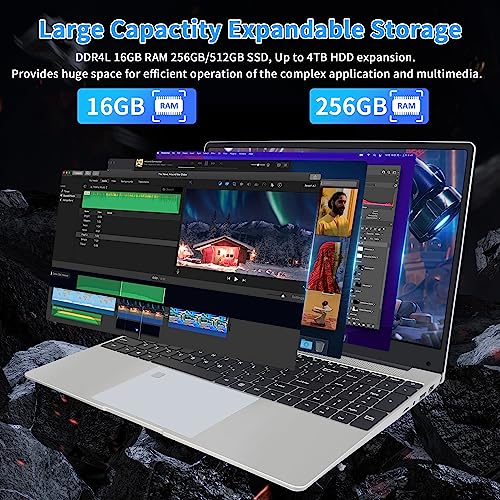 Nmybwo 【Win 11 Pro/MS Office 2019】 15.6" Laptop Computer 16G RAM 256GB SSD,Celeron N5095 (2.0-2.9Ghz) Quad core Processor,1920x1080 FHD Display,4TB Expansion/BT5.0/Backlit KB/(16G+256GB SSD,Silver)