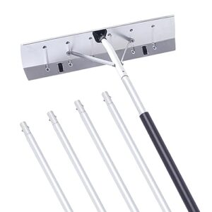 soikier thicken snow rake for house roof with wheels, 4.79" - 19.98" extendable aluminum snow roof rake for snow removal, anti-slip roof rake snow removal tool with 26" blade & 5-section tubes