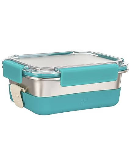 Stainless Steel Lunch Box with Silicone Sleeve/Bento Box/Food Storage Containers-Leak-Proof,Reusable and Microwavable-Ideal for Work & Travel-On-the-Go Meal Prep - Dishwasher Safe-1200ml/41Oz