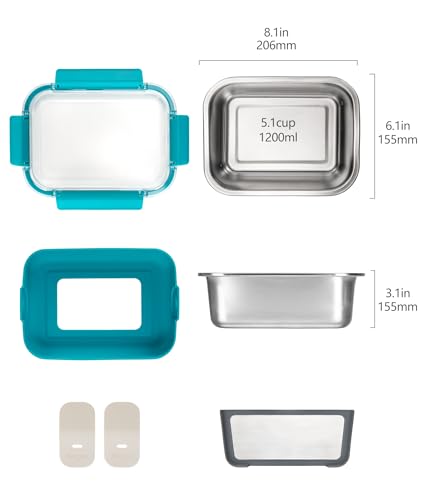 Stainless Steel Lunch Box with Silicone Sleeve/Bento Box/Food Storage Containers-Leak-Proof,Reusable and Microwavable-Ideal for Work & Travel-On-the-Go Meal Prep - Dishwasher Safe-1200ml/41Oz