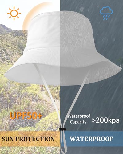 Waterproof Sun UPF 50+ Bucket Hat UV Protection Packable Brimmed Boonie for Women Men Summer Lightweight Hiking Outdoor Cap White