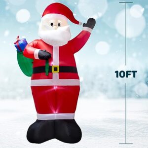 DROFELY 10 Foot Christmas Inflatable Santa Claus Carries The Package Christmas Blow up Indoor Outdoor Yard Decoration- WM - 10, Lighted up Christmas Inflatable Decoration