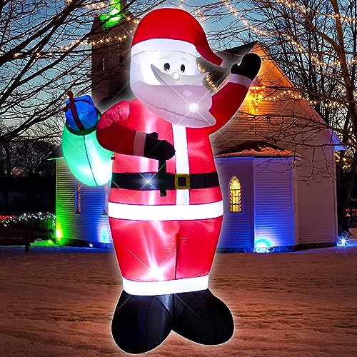 DROFELY 10 Foot Christmas Inflatable Santa Claus Carries The Package Christmas Blow up Indoor Outdoor Yard Decoration- WM - 10, Lighted up Christmas Inflatable Decoration