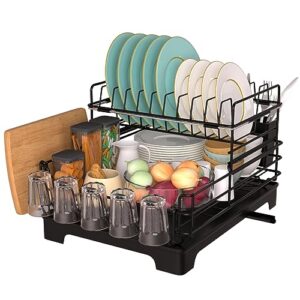 zhithink dish drying rack, multifunctional dish rack, kitchen dish drying rack dish racks for kitchen counter drying rack for kitchen sink drying rack kitchen, 2-tier pull out dish drying rack