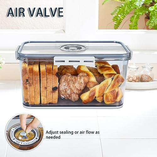 RISICULIS Bread Box for Kitchen Countertop, Airtight Loaf Bread Storage Container, Time Recording Bread Keeper with Lid, Bread Holder Bin for Homemade Bread, Bun, Bagel, Loaf