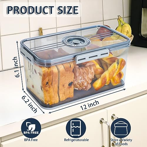 RISICULIS Bread Box for Kitchen Countertop, Airtight Loaf Bread Storage Container, Time Recording Bread Keeper with Lid, Bread Holder Bin for Homemade Bread, Bun, Bagel, Loaf