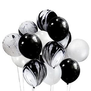 mayen 50 pcs 12 inches black and white balloons, black marble balloons, tie dye swirl balloons, black and white birthday party decorations, black and white party supplies