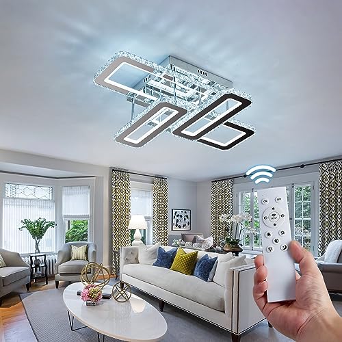 ZGLAOJT Large Crystal Ceiling Light Chrome Modern LED Ceiling Light Fixture with Remote Control Dimmable Ceiling Lighting Flush Mount Chandelier Farmhouse for Kitchen Bedroom Dinning LivingRoom