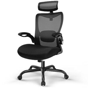 ergear office chair, desk chair with flip-up armrests, ergonomic office chair with 2'' adjustable lumbar support & headrest, high back computer chair mesh office chair with wheels for home office