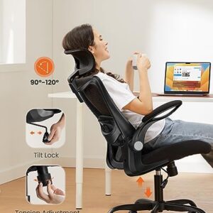 ErGear Office Chair, Desk Chair with Flip-Up Armrests, Ergonomic Office Chair with 2'' Adjustable Lumbar Support & Headrest, High Back Computer Chair Mesh Office Chair with Wheels for Home Office