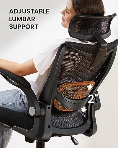 ErGear Office Chair, Desk Chair with Flip-Up Armrests, Ergonomic Office Chair with 2'' Adjustable Lumbar Support & Headrest, High Back Computer Chair Mesh Office Chair with Wheels for Home Office