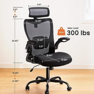 ErGear Office Chair, Desk Chair with Flip-Up Armrests, Ergonomic Office Chair with 2'' Adjustable Lumbar Support & Headrest, High Back Computer Chair Mesh Office Chair with Wheels for Home Office