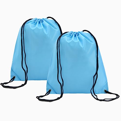 BINGONE Folding Sport Backpack Nylon Drawstring Bag Home Travel Light Blue(2PCS)