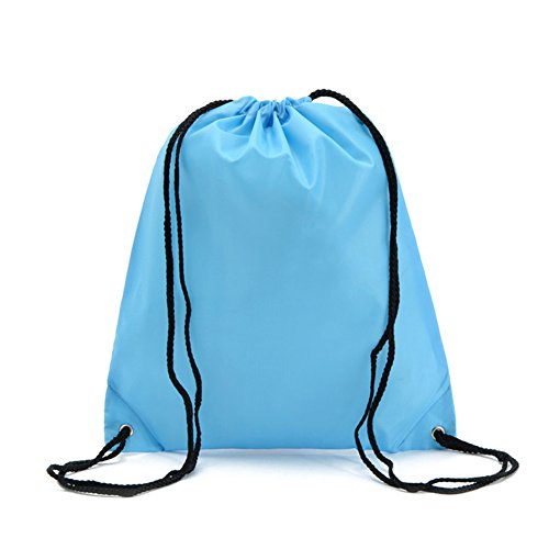 BINGONE Folding Sport Backpack Nylon Drawstring Bag Home Travel Light Blue(2PCS)