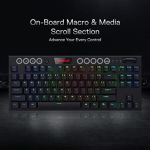 Redragon K621 Horus TKL Wireless RGB Mechanical Keyboard, 5.0 BT/2.4 Ghz/Wired Three Modes 80% Ultra-Thin Low Profile Bluetooth Keyboard w/Dedicated Media Control & Clicky Blue Switches, Black