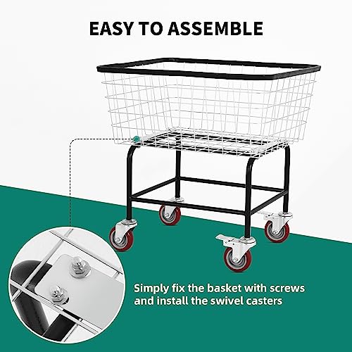 YITAHOME Wire Laundry Cart 4.5 Bushel, Rolling Laundry Basket with Wheels, Metal Commercial Wire Laundry Basket Cart with Galvanized Finish, Heavy Duty Large Steel Basket for Laundry Clothes Storage