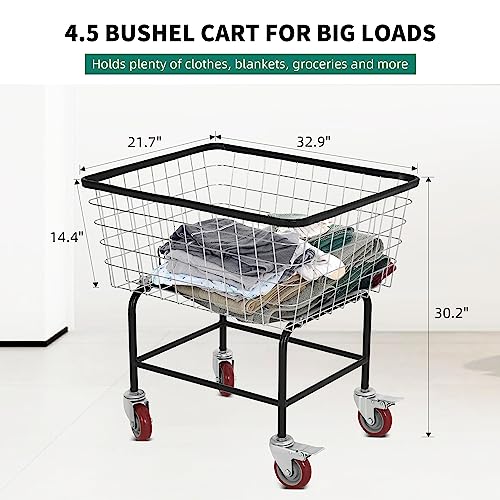 YITAHOME Wire Laundry Cart 4.5 Bushel, Rolling Laundry Basket with Wheels, Metal Commercial Wire Laundry Basket Cart with Galvanized Finish, Heavy Duty Large Steel Basket for Laundry Clothes Storage