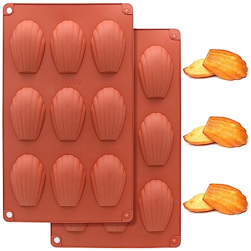 JJYHEHOT 2 PCS Silicone Madeleine Pan, 9 Cavity Madeline Baking Mold, Shell Shaped Cookies Cake Pan