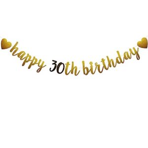 happy 30th birthday banner, pre-strung,gold and black glitter paper garlands banner for 30th birthday party decorations supplies, letters gold and black,betteryanzi