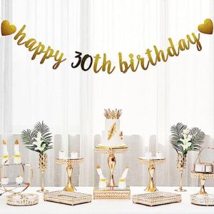 Happy 30th Birthday Banner, Pre-Strung,Gold and Black Glitter Paper Garlands Banner for 30th Birthday Party Decorations Supplies, Letters Gold and Black,Betteryanzi