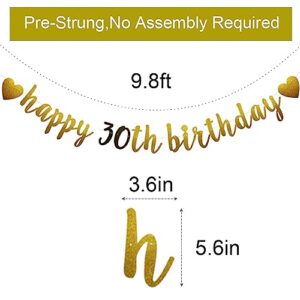 Happy 30th Birthday Banner, Pre-Strung,Gold and Black Glitter Paper Garlands Banner for 30th Birthday Party Decorations Supplies, Letters Gold and Black,Betteryanzi