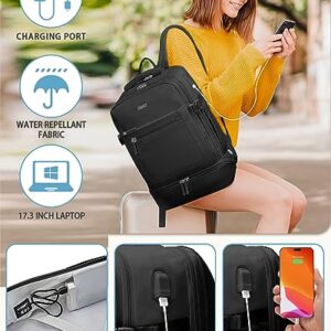 ZOMFELT Carry on Backpack for Women with Shoes Compartment, Flight Approved Travel Backpack with USB Charging Port, TSA 17.3inch Waterproof Laptop Bag Large Casual School Daypack for Weekender