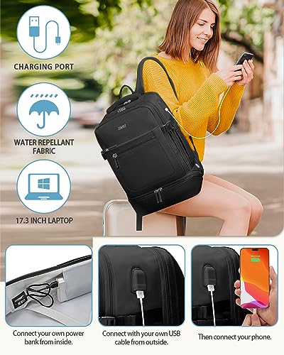 ZOMFELT Carry on Backpack for Women with Shoes Compartment, Flight Approved Travel Backpack with USB Charging Port, TSA 17.3inch Waterproof Laptop Bag Large Casual School Daypack for Weekender