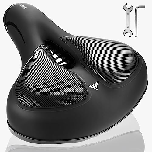 TOSUOD Bike Seat Comfortable Bicycle Saddle for Men Women Gel Bicycle Seat Cushion Memory Foam Padded Soft Bike Seat Saddle Universal Fit for Exercise Stationary Bikes Road City Mountain Bikes Black