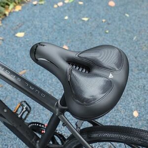 TOSUOD Bike Seat Comfortable Bicycle Saddle for Men Women Gel Bicycle Seat Cushion Memory Foam Padded Soft Bike Seat Saddle Universal Fit for Exercise Stationary Bikes Road City Mountain Bikes Black