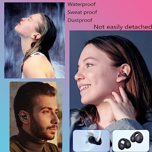 QLXAQLX Clip Bone Conduction Headphones Clip-on Wireless Earbuds Built-in Mic Sweat Resistant Noise Cancelling Earphones Open Ear Design Earphones Headset for Cycling Driving led Display (White)