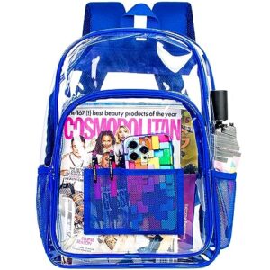 agsdon clear backpack, heavy duty transparent bookbag, see through pvc backpacks for men - royal blue