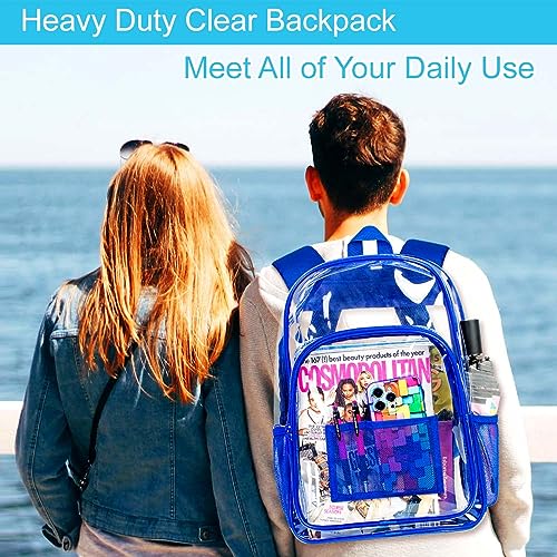 AGSDON Clear Backpack, Heavy Duty Transparent Bookbag, See Through PVC Backpacks for Men - Royal Blue